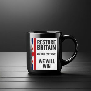 Restore Britain Aim High Vote Lowe Patriotic Campaign Mug