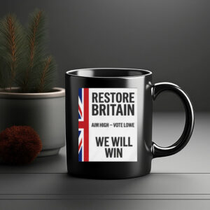 Restore Britain Aim High Vote Lowe Patriotic Campaign Mug