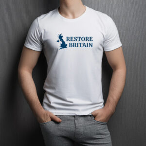 Restore Britain Blue Minimalist Map T-Shirt