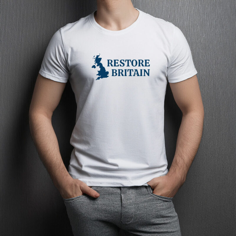 Restore Britain Blue Minimalist Map T-Shirt