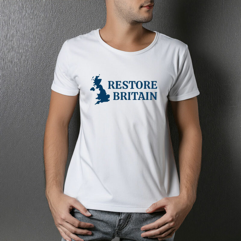Restore Britain Blue Minimalist Map T-Shirt