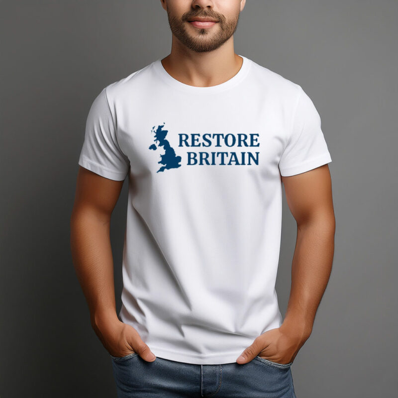 Restore Britain Blue Minimalist Map T-Shirt