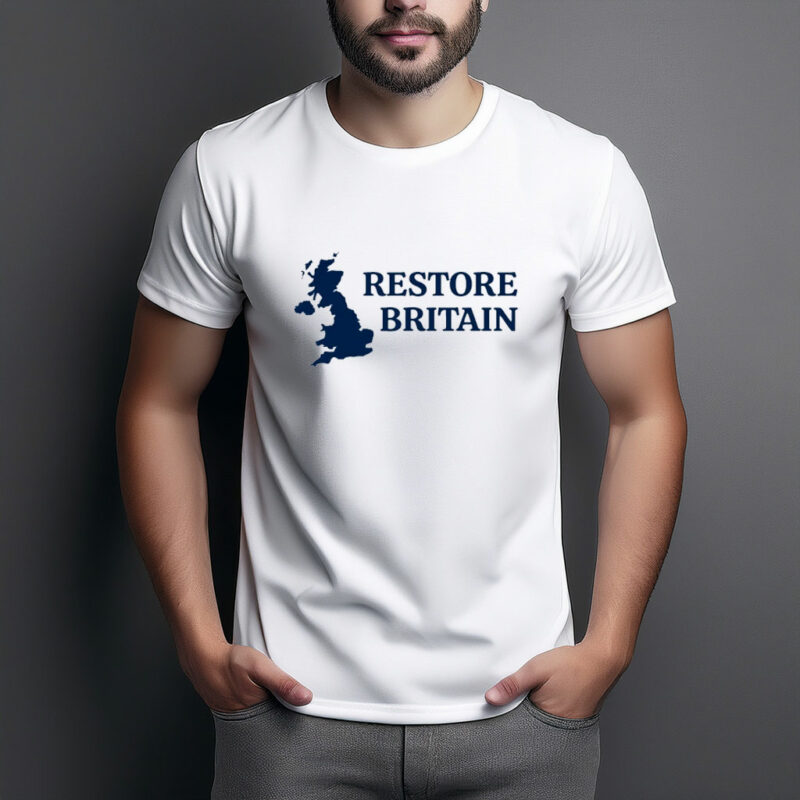 Restore Britain Classic Navy Map Logo T-Shirt