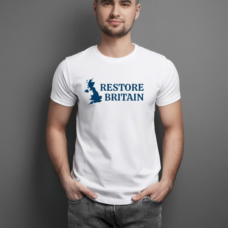Restore Britain Light Blue UK Map T-Shirt
