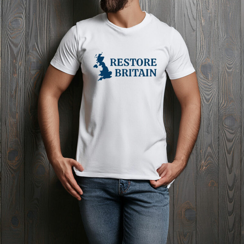 Restore Britain Light Blue UK Map T-Shirt