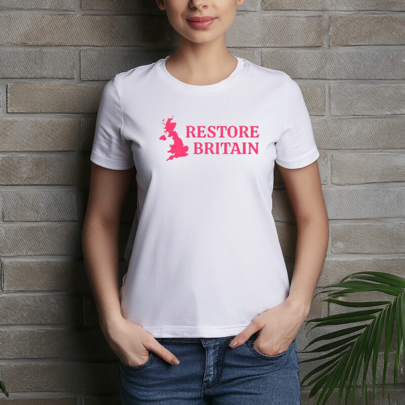 Restore Britain Pink Minimalist Map T-Shirt