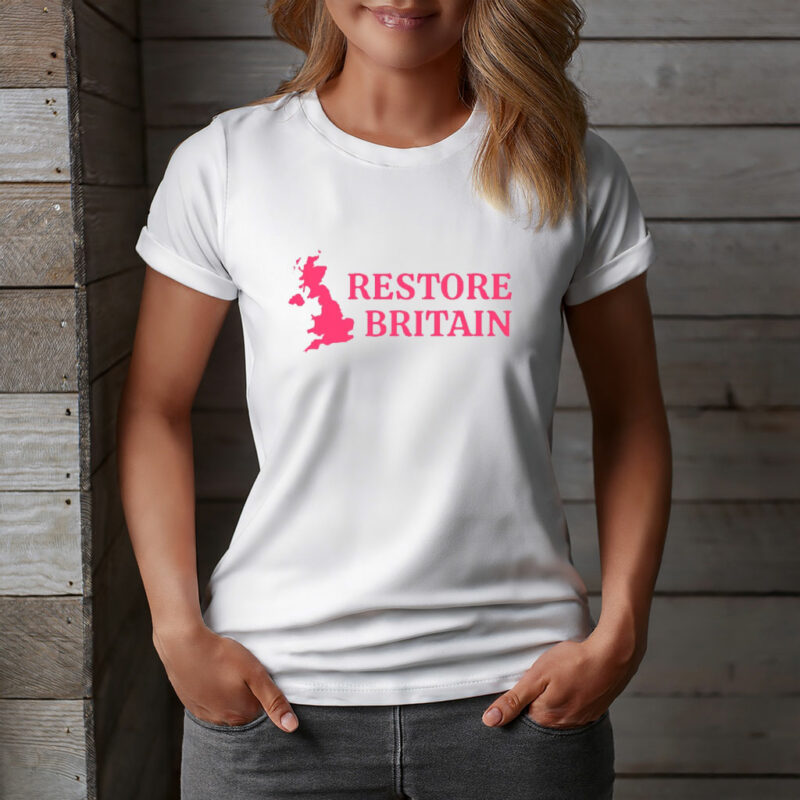 Restore Britain Pink UK Map T-Shirt