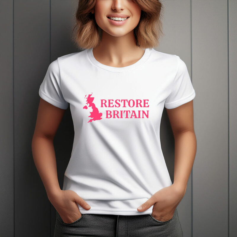 Restore Britain Pink UK Map T-Shirt