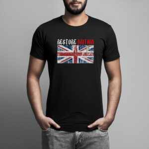 Restore Britain Red Gothic Text Union Jack T-Shirt