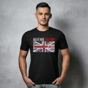 Restore Britain Red Gothic Text Union Jack T-Shirt