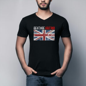 Restore Britain Red Gothic Text Union Jack T-Shirt