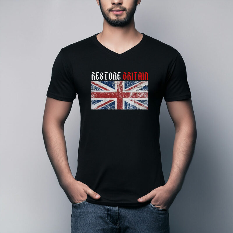 Restore Britain Red Gothic Text Union Jack T-Shirt