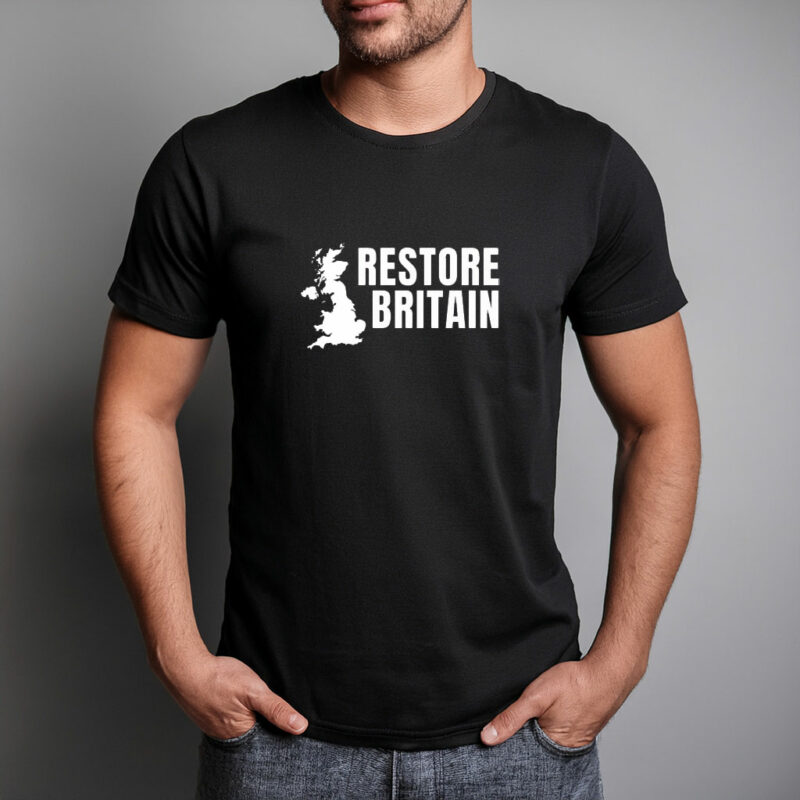 Restore Britain White Logo UK Map T-Shirt