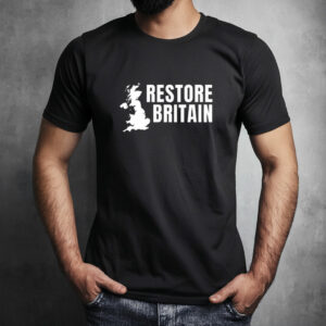 Restore Britain White Logo UK Map T-Shirt