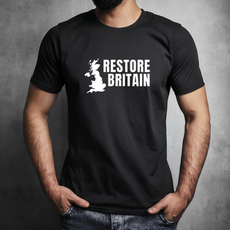 Restore Britain White Logo UK Map T-Shirt