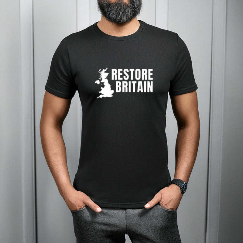 Restore Britain White Logo UK Map T-Shirt