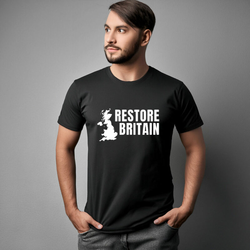 Restore Britain White Logo UK Map T-Shirt