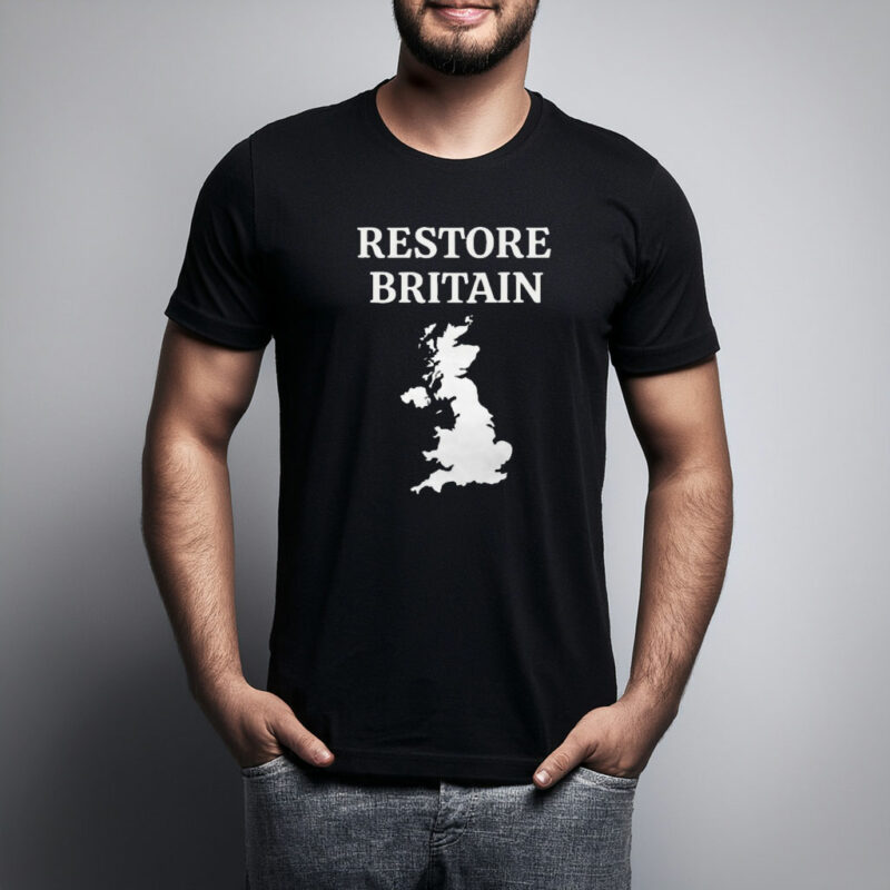 Restore Britain – Bold UK Map Minimalist Political Statement T-Shirt