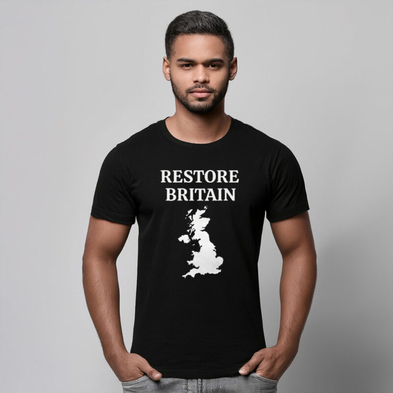 Restore Britain – Bold UK Map Minimalist Political Statement T-Shirt