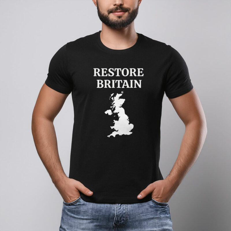 Restore Britain – Bold UK Map Minimalist Political Statement T-Shirt