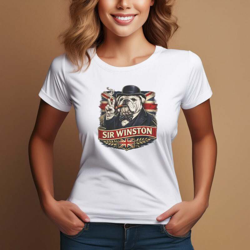Sir Winston Bulldog Smoking Bowler Hat Graphic T-Shirt