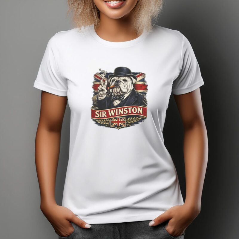 Sir Winston Bulldog Smoking Bowler Hat Graphic T-Shirt