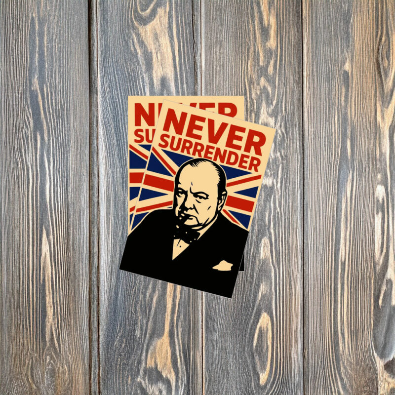 Winston Churchill Union Jack Never Surrender Kiss-Cut Sticker