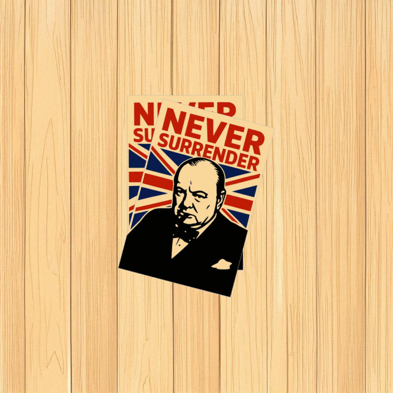 Winston Churchill Union Jack Never Surrender Kiss-Cut Sticker