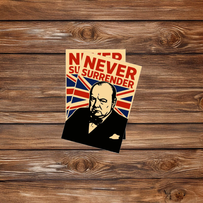 Winston Churchill Union Jack Never Surrender Kiss-Cut Sticker