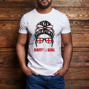 British Girl Shirt England Flag Messy Bun Tee