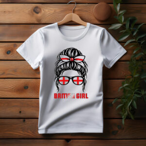 British Girl Shirt England Flag Messy Bun Tee