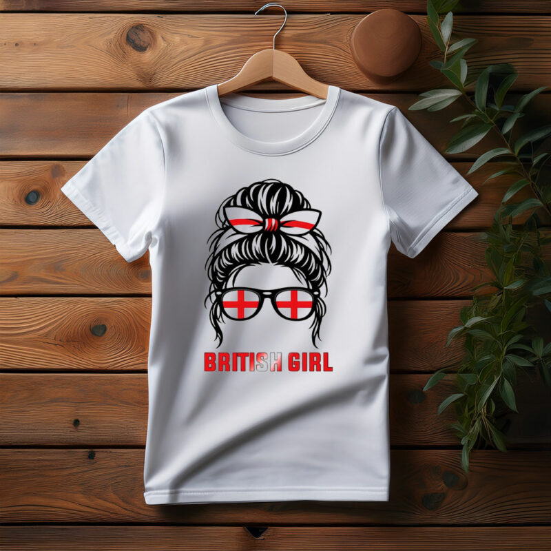British Girl Shirt England Flag Messy Bun Tee