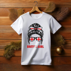 British Girl Shirt England Flag Messy Bun Tee