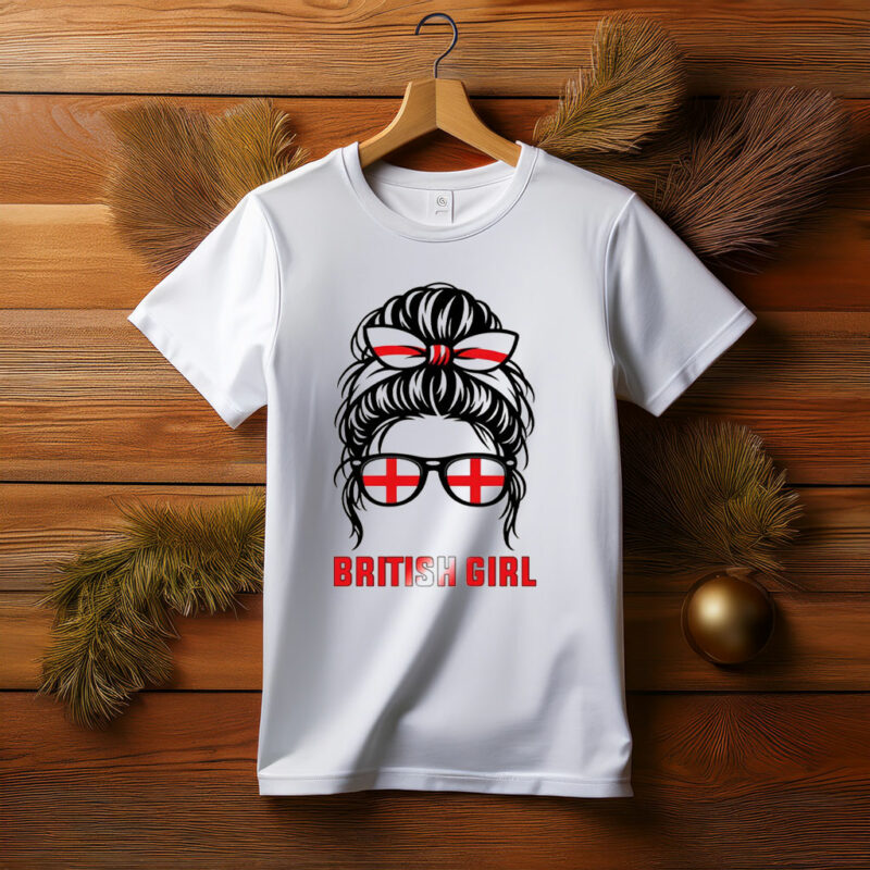 British Girl Shirt England Flag Messy Bun Tee