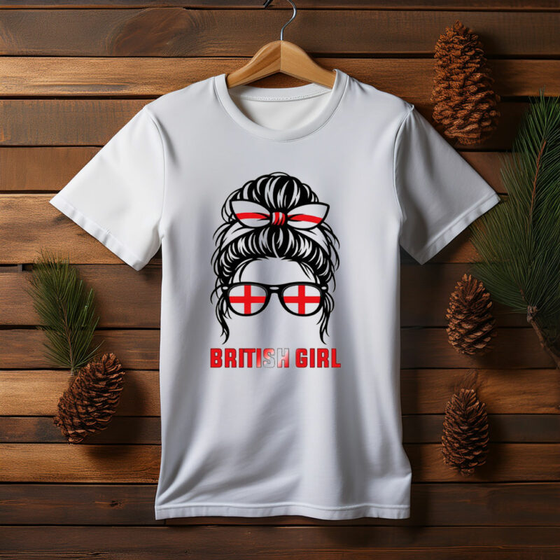 British Girl Shirt England Flag Messy Bun Tee