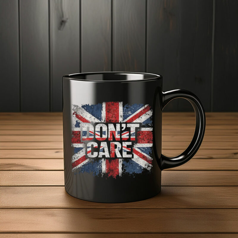 Don’t Care Union Jack Graphic Mug