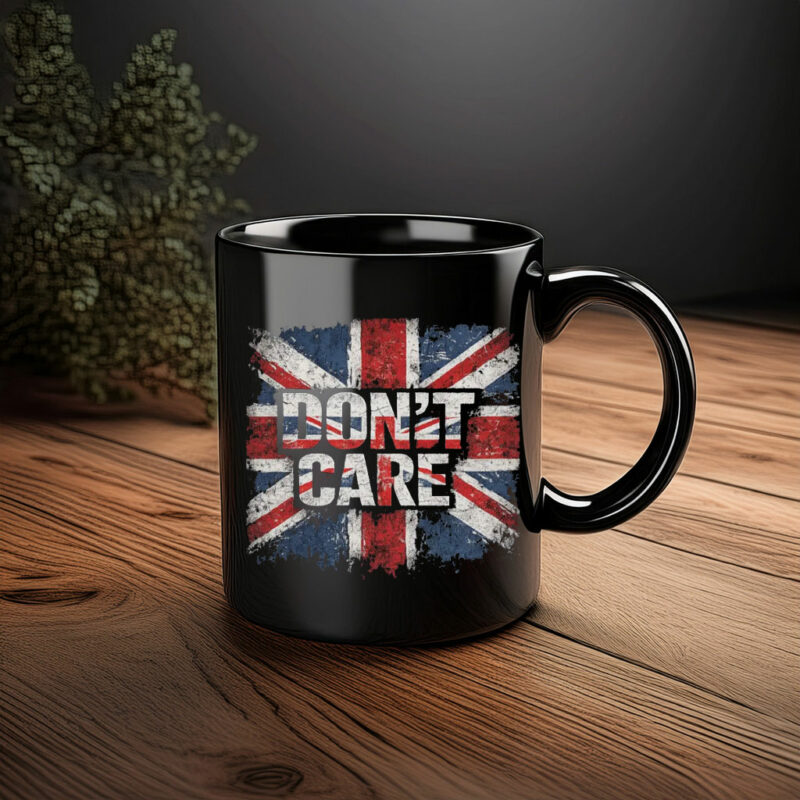 Don’t Care Union Jack Graphic Mug