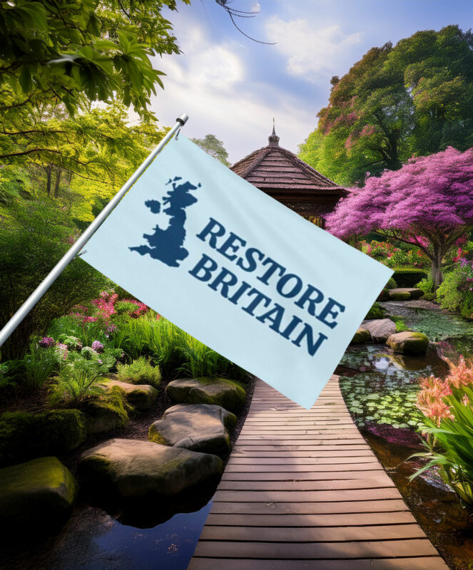 Light Blue Restore Britain Map Silhouette Flag