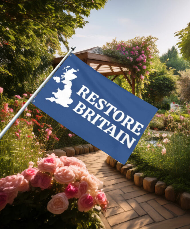 Minimalist Blue Restore Britain Map Flag