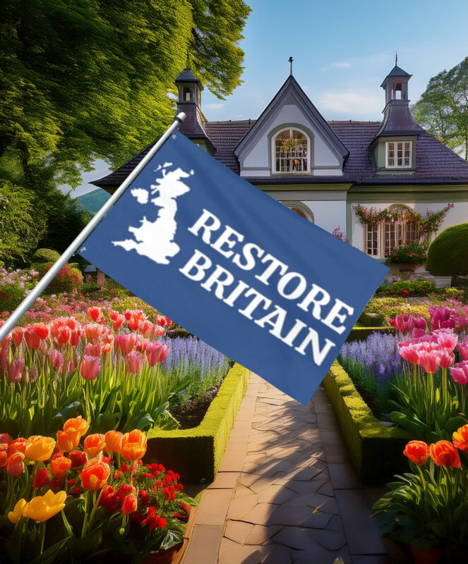 Minimalist Blue Restore Britain Map Flag
