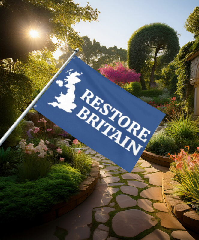 Minimalist Blue Restore Britain Map Flag