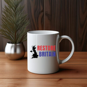 Restore Britain Red Blue Text Mug
