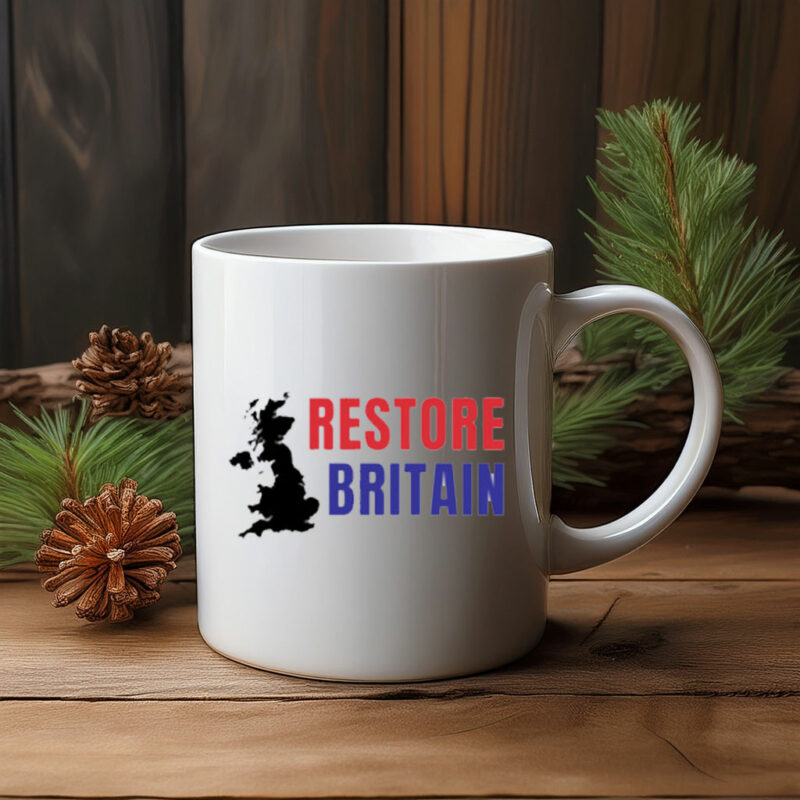 Restore Britain Red Blue Text Mug
