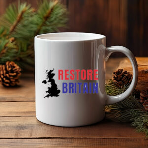 Restore Britain Red Blue Text Mug