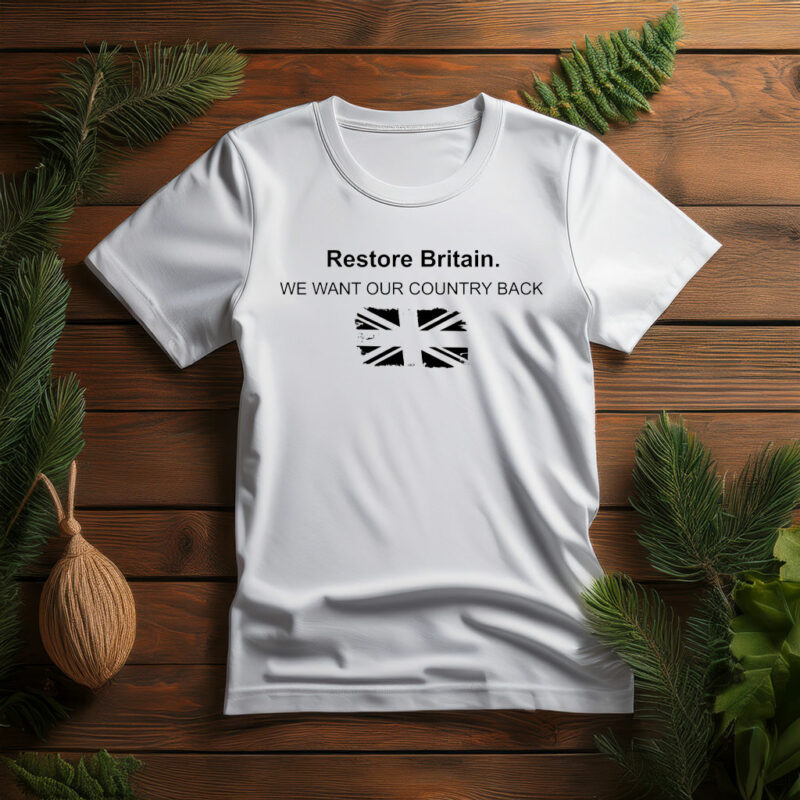 Restore Britain T-Shirt UK Flag Graphic Patriotic Slogan Tee