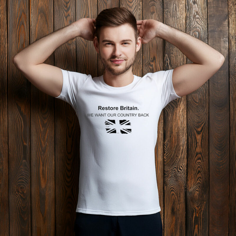 Restore Britain T-Shirt UK Flag Graphic Patriotic Slogan Tee