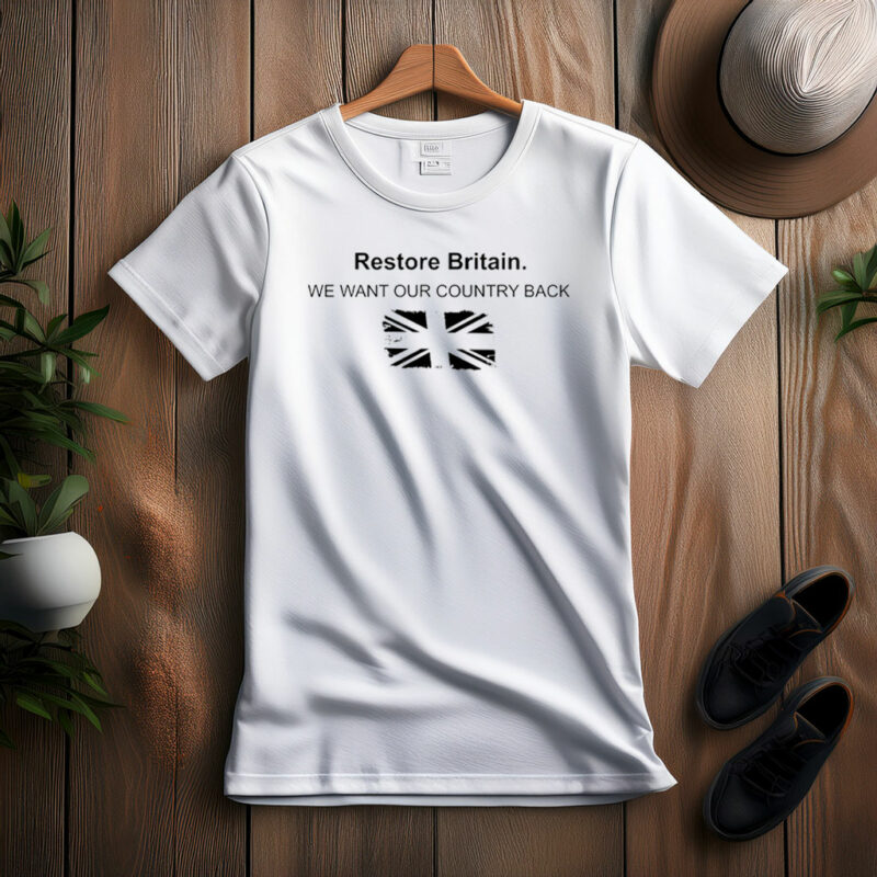 Restore Britain T-Shirt UK Flag Graphic Patriotic Slogan Tee