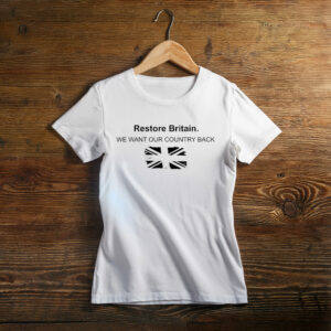 Restore Britain T-Shirt UK Flag Graphic Patriotic Slogan Tee