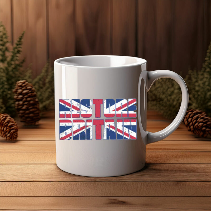 Union Jack Bold Lettering Restore Britain Mug