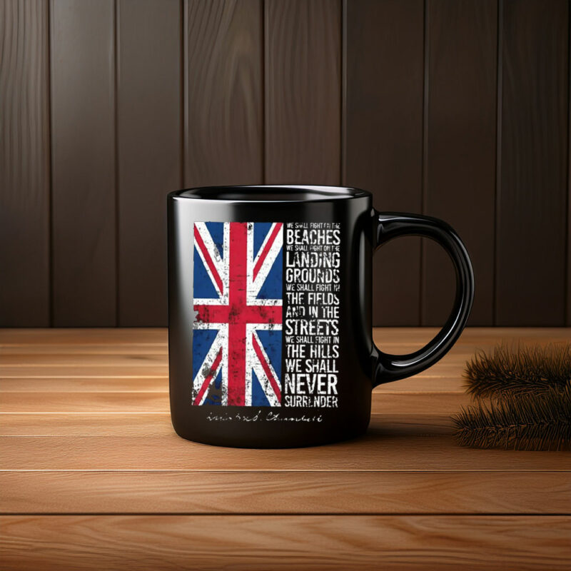 Vintage UK Flag Never Surrender Quote Mug